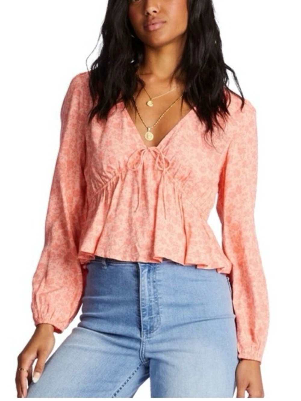 Billabong Brand Pink “Time Goes By” Tie-Front Blouse
